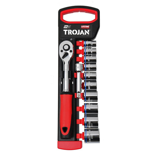 Trojan 12 Piece Socket Set 3/8" - Metric Chrome Vanadium - Lifetime Warranty - Auzzistore