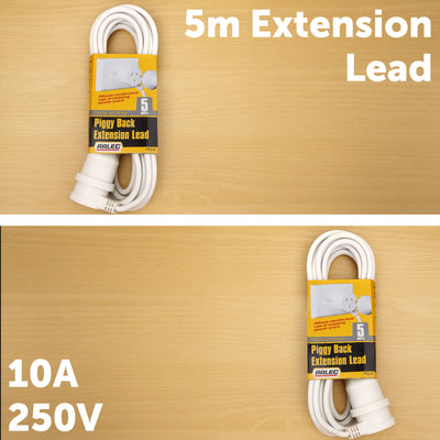 Arlec 5m White Piggyback Lead Extension - PVC - 10 Amp - Versatile Use