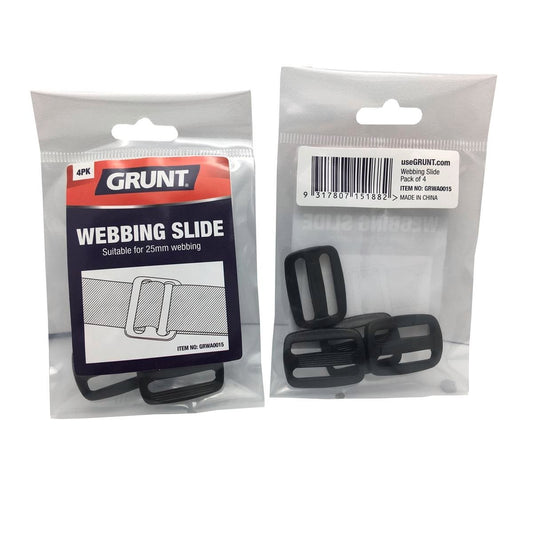 Grunt 25mm Black Webbing Accessory Slide 4 Pack - Durable Plastic - Lightweight - Flexible - Auzzistore