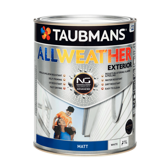 Taubmans 1L White Matt All Weather Exterior Paint - Water Based - Mould Resistant - Auzzistore