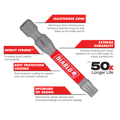 Diablo Power Bit T30 2" - 15 Pack - Extreme Durability - Impact Resistance