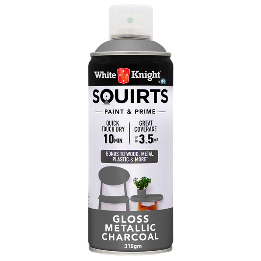 White Knight Squirts Metallic Charcoal Gloss Spray Paint 310g Durable Finish