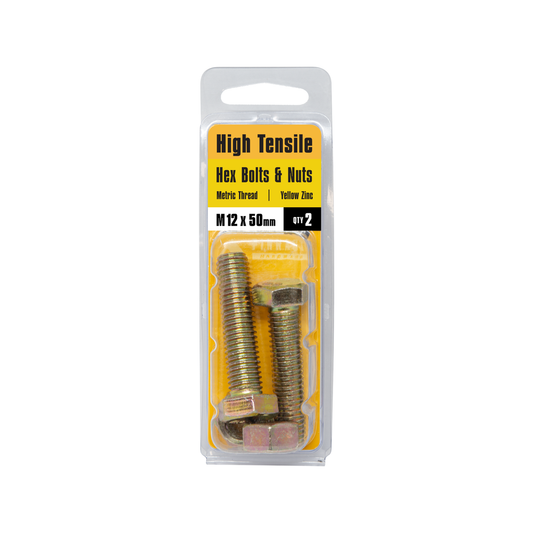 Pinnacle Hex Bolt and Nut - M12 x 50mm - Hi Tensile - Yellow Zinc - 2 Pack – view 2 - Auzzistore