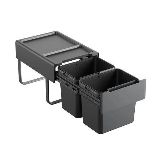 Kaboodle 2 x 15L Base Mount Pullout Bin - 400mm Cabinet - Grey - Odour Control