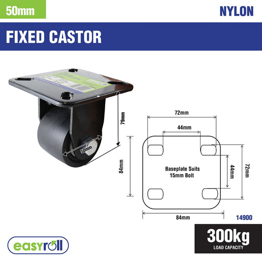 Easyroll Fixed Castor - 50mm - Nylon - 300kg Load Rating – view 2 - Auzzistore