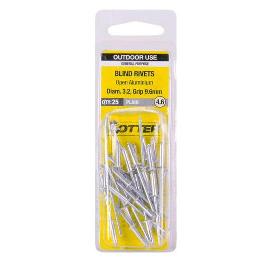 Otter Open Aluminium Blind Rivets 2 x 9 6mm 25 Pack Lightweight Durable - Auzzistore