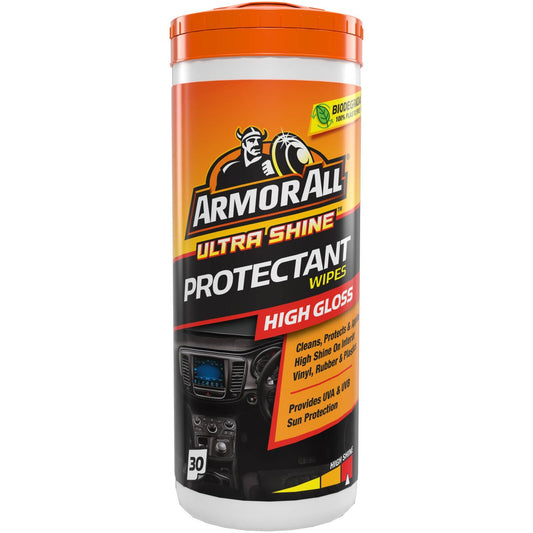 Armor All Ultra Shine Protectant Car Cleaning Wipes 30 Pack - 84mm x 220mm - Biodegradable, UV Protection