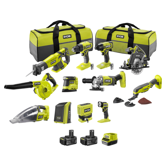 Ryobi 18V ONE+ 12 Piece 4Ah Kit - 350mm x 445mm x 615mm - Versatile Toolset - Auzzistore
