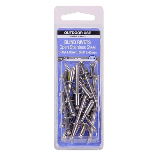 Otter Open Stainless Steel Blind Rivets 4mm 25 Pack Corrosion Resistant - Auzzistore