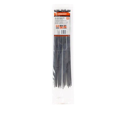 Crescent Cable Ties - 370mm x 4.8mm - Black - 25 Pack - Nylon - UV Resistant - Auzzistore