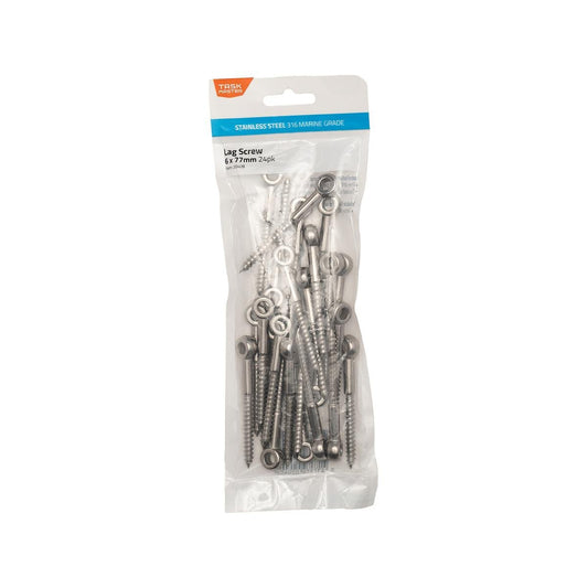 Taskmaster 6mm 316 Stainless Steel Lag Screw - 24 Pack - Durable - Corrosion Resistant - Auzzistore