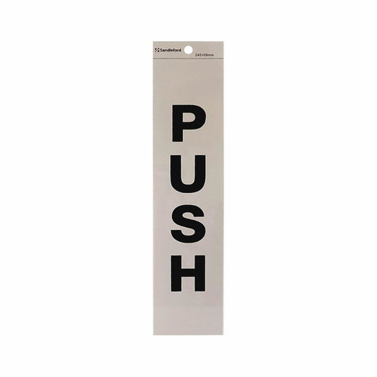 Sandleford Push Silver Self Adhesive Sign 245 x 58mm - Weather Resistant - Auzzistore