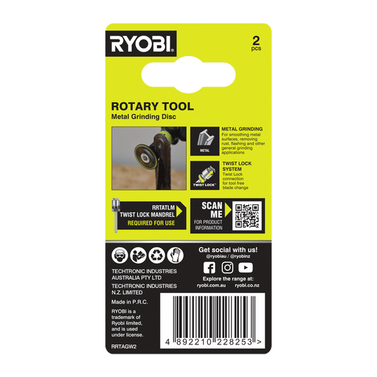 Ryobi Twist Lock Grinding Discs 2 Pack - 38mm - Metal Grinding - 35,000 RPM – view 2 - Auzzistore