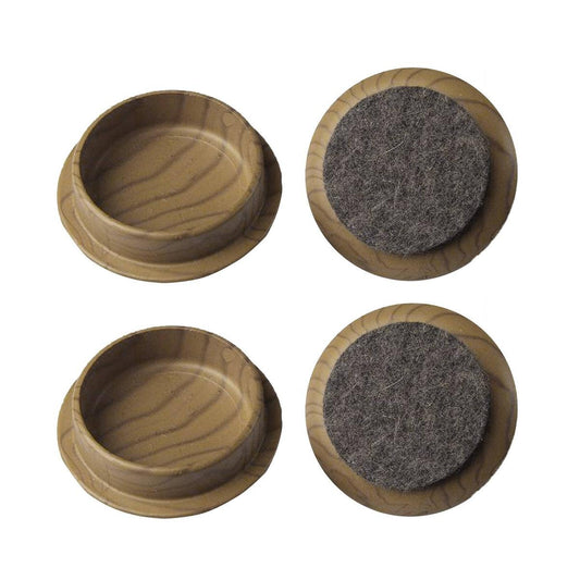 Surface Gard 44mm Dark Wood Effect Felt Base Round Castor Cups - 4 Pack - Auzzistore