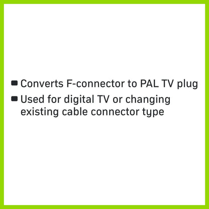 Antsig F Socket to Pal Plug - Coaxial Cable Joiner - 5mm x 27mm x 10mm - Durable
