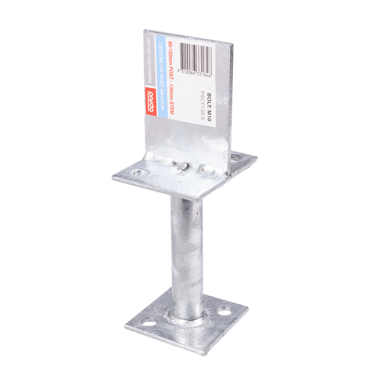 Pryda 130mm M10 Centre Fix Post Anchor - Hot Dip Galvanised Steel - Termite Protection - Auzzistore