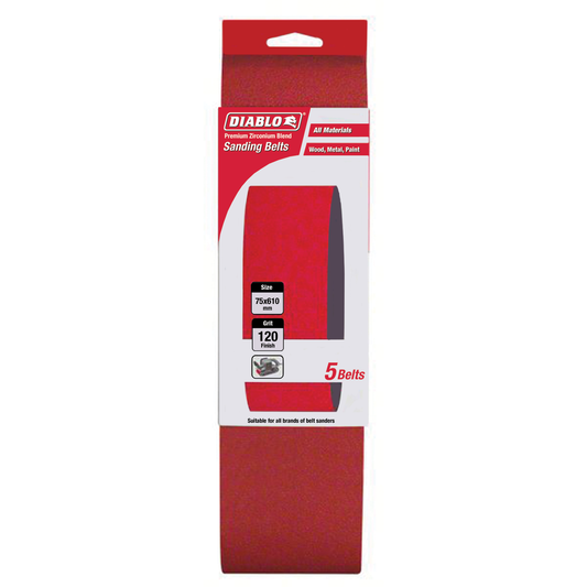 Diablo 75 x 610mm Abrasive Belt 5 Pack - 120 Grit - Red - Auzzistore