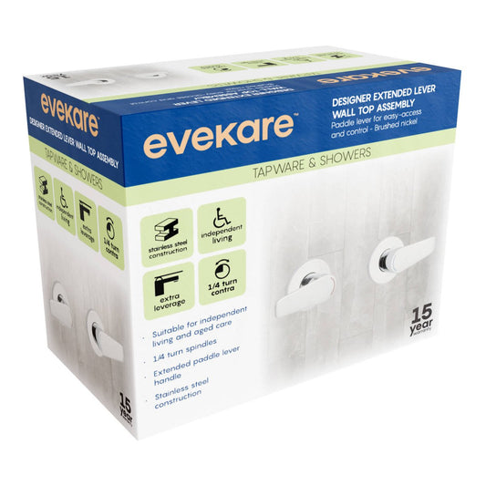 Evekare Brushed Nickel 1/4 Turn Extended Lever Wall Top Assembly - 150mm x 150mm - Easy Access – view 2