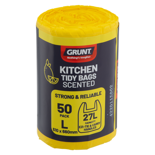 Grunt 27L Lemon Scented Kitchen Tidy Bags 50 Pack HDPE Strong Durable