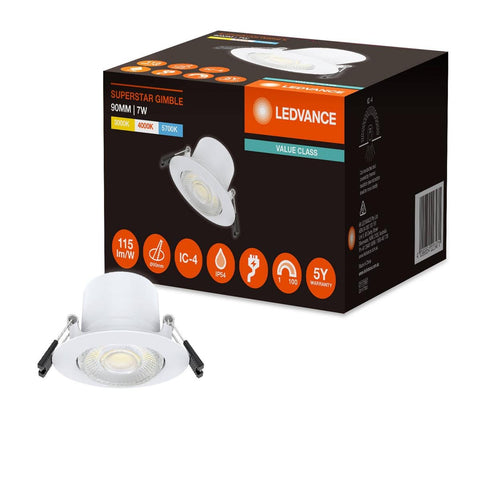 Ledvance Downlight Gimble 7W 90mm Tri Colour - Dimmable - White - Auzzistore