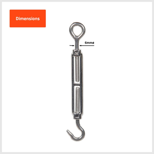 Taskmaster 6mm 316 Stainless Steel Turnbuckle 6 Pack - Tensioning Wire - 90mm x 250mm - Steel – view 2 - Auzzistore