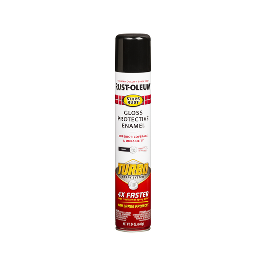 Rust Oleum Gloss Black Turbo Spray Paint 680g - 0.68L - Rust Protection - Auzzistore