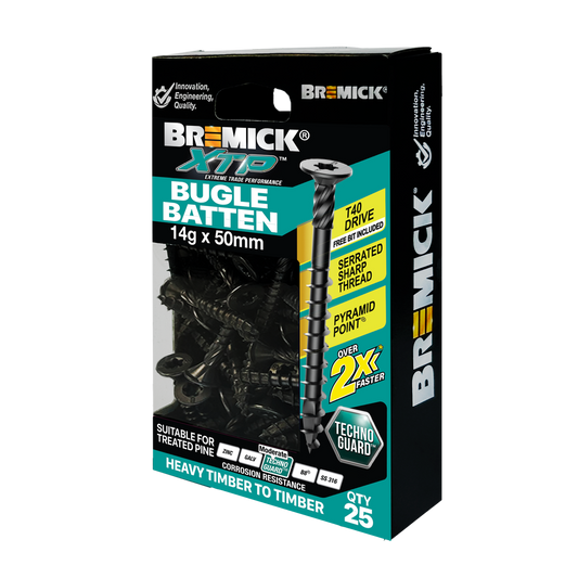 Bremick XTP Bugle Batten 14g x 50mm - 25 Pack - T40 - Black - Corrosion Resistant - Auzzistore