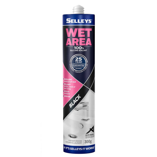 Selleys 300g Wet Area Waterproof Silicone Sealant - Black - Mould Resistant - Auzzistore