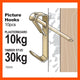 Everhang 30kg Brass Plated Picture Hanging Hook 10 Pack Heavy Duty
