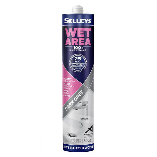 Selleys Wet Area Waterproof Silicone Sealant 300g Dark Grey - Mould Resistant - Auzzistore