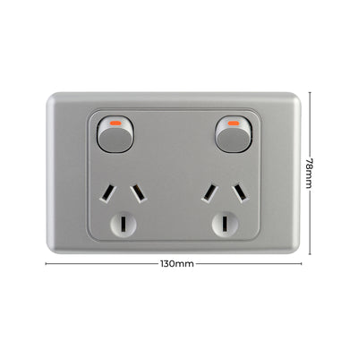 Deta Silver Double Power Point - 2 Outlet - Polycarbonate - Durable