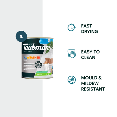 Taubmans 1L Accent Semi Gloss All Weather Exterior Paint - Water Based - Mould Resistant