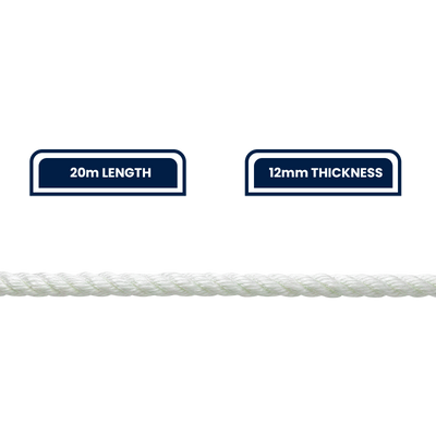 Grunt 12mm x 20m White Super Silver Rope - Durable Polypropylene - UV Safe