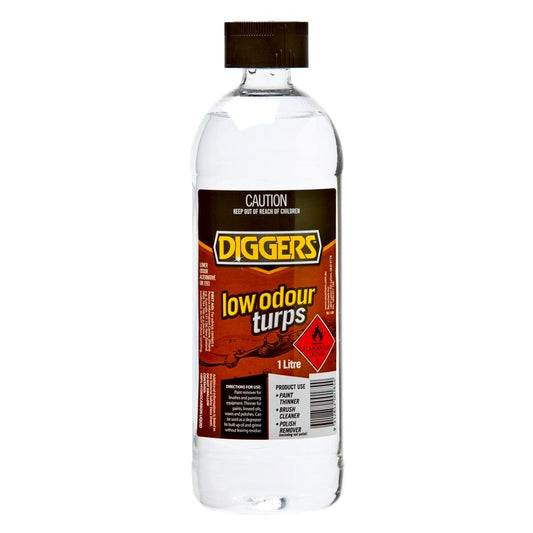 DIGGERS 1L Low Odour Turpentine - Clear - Thins Paints - No Residue - Auzzistore