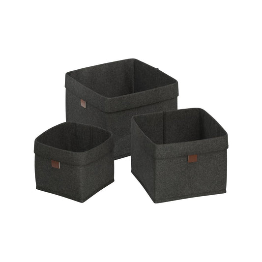 Flexi Storage Living Dark Grey Square Felt Baskets Set of 3 - 210mm x 160mm - Durable Storage Solution - Auzzistore