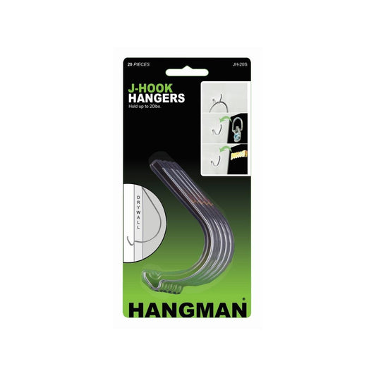 Hangman 9kg Steel J Hook Picture Hanger 20 Pack - 92mm x 161mm - Easy Installation