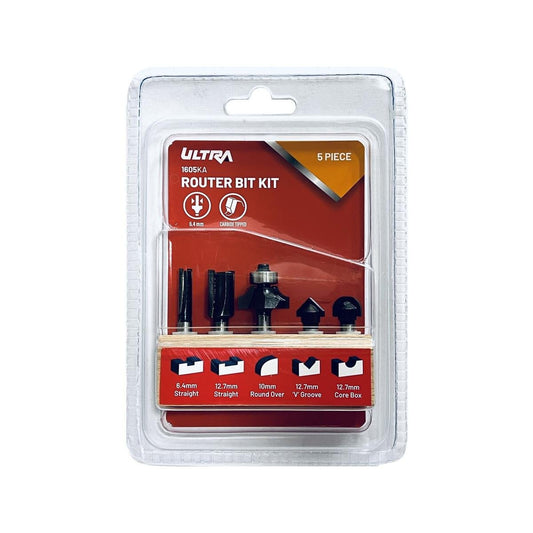 Ultra Router Bit Set - 5 Piece - 6.4mm Tungsten Carbide - Durable - Auzzistore