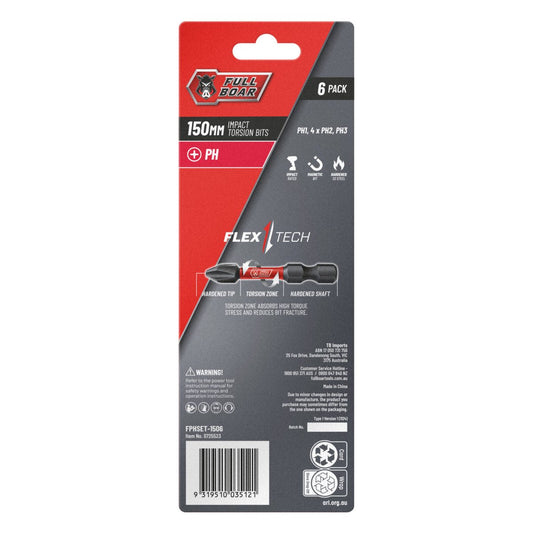Full Boar PH x 150mm Impact Torsion Bits Set - 6 Pack – view 2 - Auzzistore