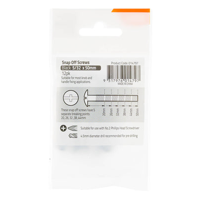 Taskmaster 5 32 x 50mm Black Snap Off Screw 12 Pack - Adjustable Length