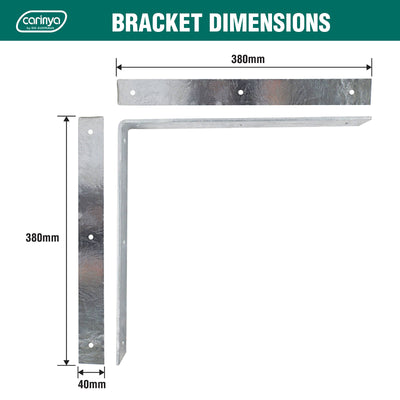 Carinya Angle Bracket 380x380mm Galvanised Steel Heavy-Duty Support