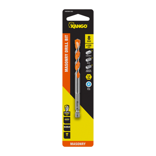 Kango 8 x 120mm 1/4" Masonry Drill Bit - Durable Carbide Tip - Efficient Dust Removal - Auzzistore