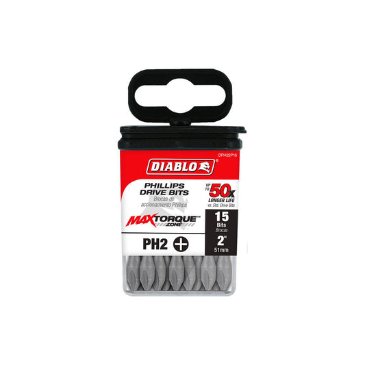 Diablo PH2 Power Bit 15 Pack - 2" #2 Phillips Drive Bits - Impact Strong - Durable - Auzzistore