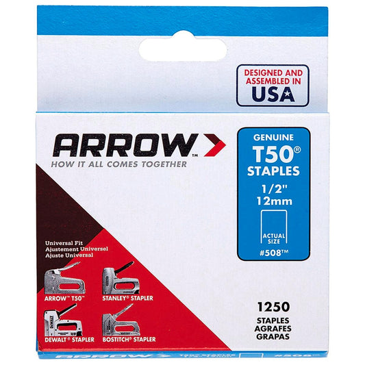 Arrow 12mm T50 Staples - 1250 Pack - Steel - Compatible with Staple Guns - Auzzistore