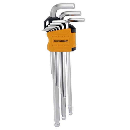 Craftright Hex Key Set - 0.05" to 3/8" - Chrome Vanadium Steel - Ball Head - 10 Piece