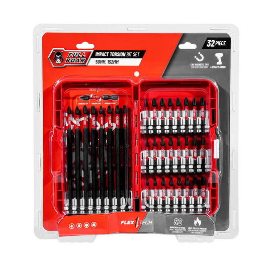 Full Boar 32 Piece Impact Magnetic Torsion Bit Set - 50mm & 152mm - S2 Steel - Auzzistore