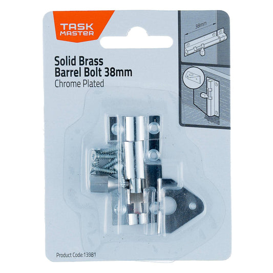 Taskmaster 38mm Chrome Plated Barrel Bolt - Solid Brass Security Solution - Auzzistore