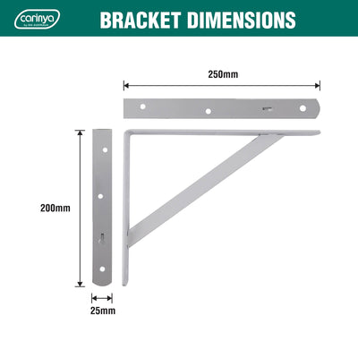 Carinya Heavy Duty Straight Stayed Bracket 250x200mm Steel White