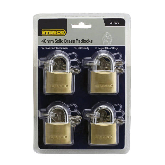 Syneco Brass Padlocks - 40mm - 4 Pack - Keyed Alike – view 2 - Auzzistore