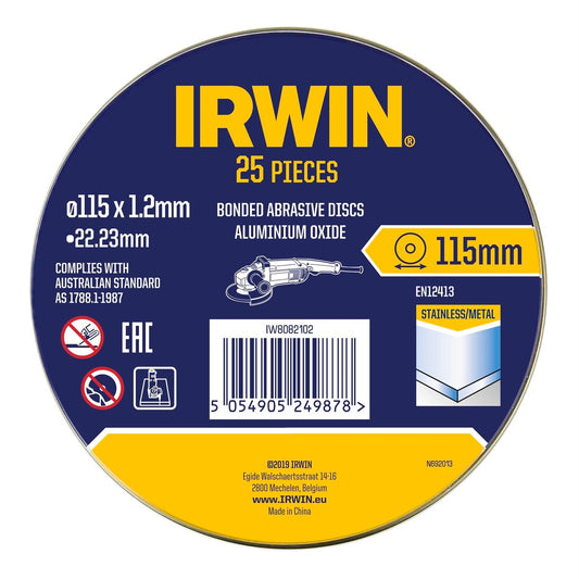 Irwin Metal Cut Off Disc 115mm 25pk - Aluminium Oxide - 2mm - Auzzistore