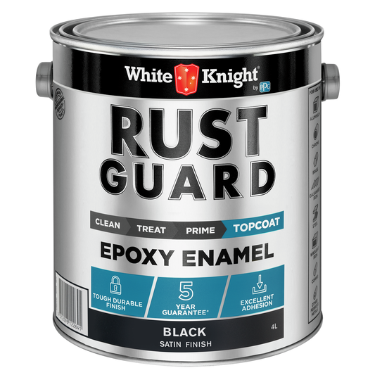 White Knight Rust Guard 4L Black Satin Epoxy Enamel Paint - UV-Resistant - Durable Coating - Auzzistore